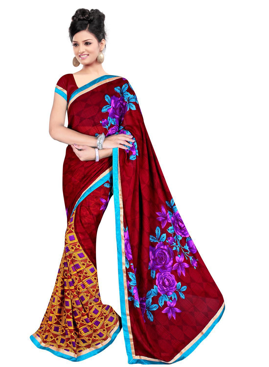 Akruti Maroon Printed Traditional Designer Saree With Matching Blouse Piece - Fashion Greet Akruti Maroon Printed Traditional Designer Saree With Matching Blouse Piece - Fashion Greet