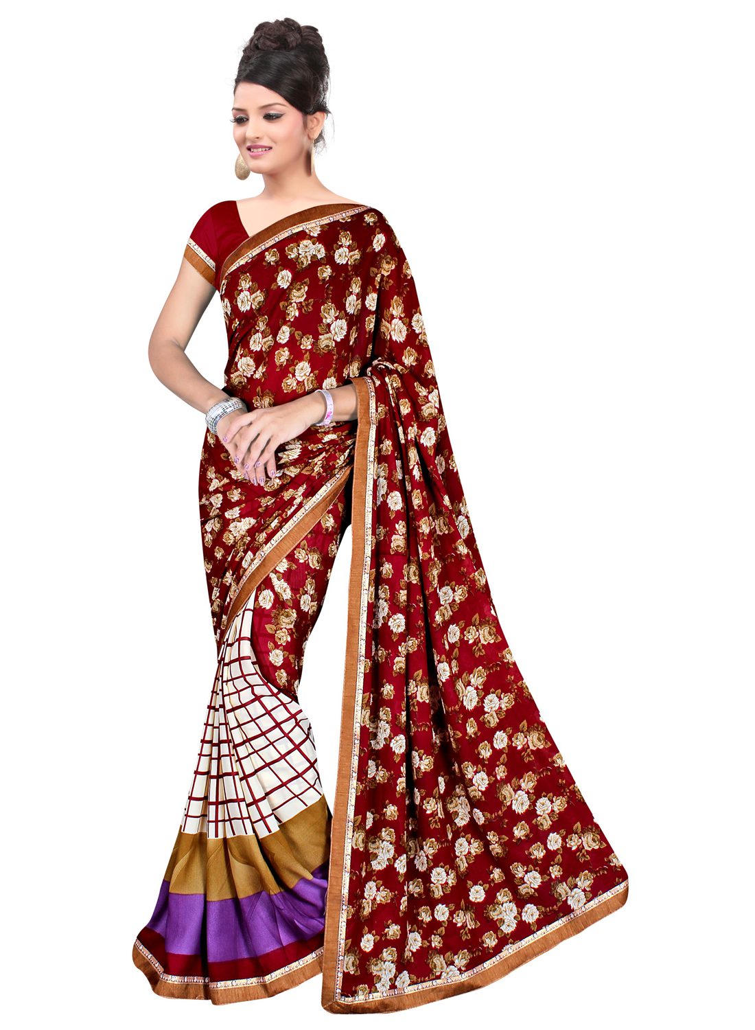 Akruti Maroon Printed Traditional Designer Saree With Matching Blouse Piece - Fashion Greet Akruti Maroon Printed Traditional Designer Saree With Matching Blouse Piece - Fashion Greet