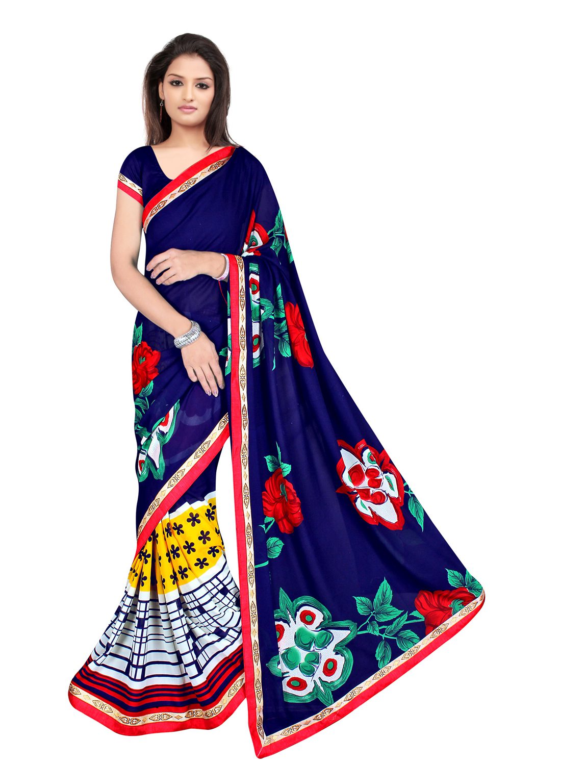 Akruti Navy Blue Printed Traditional Designer Saree With Matching Blouse Piece - Fashion Greet Akruti Navy Blue Printed Traditional Designer Saree With Matching Blouse Piece - Fashion Greet