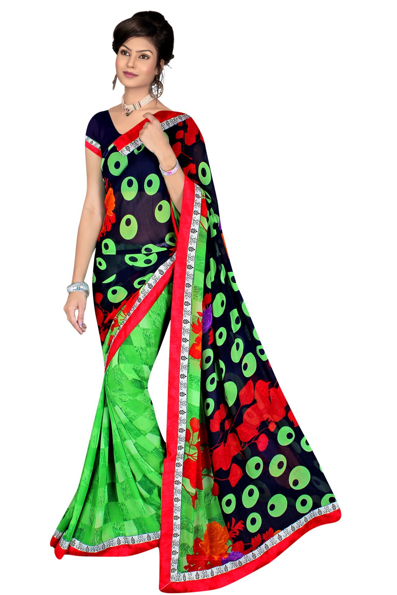 Alka Blue & Green Floral Printed Traditional Saree With Matching Blouse Piece - Fashion Greet Alka Blue & Green Floral Printed Traditional Saree With Matching Blouse Piece - Fashion Greet