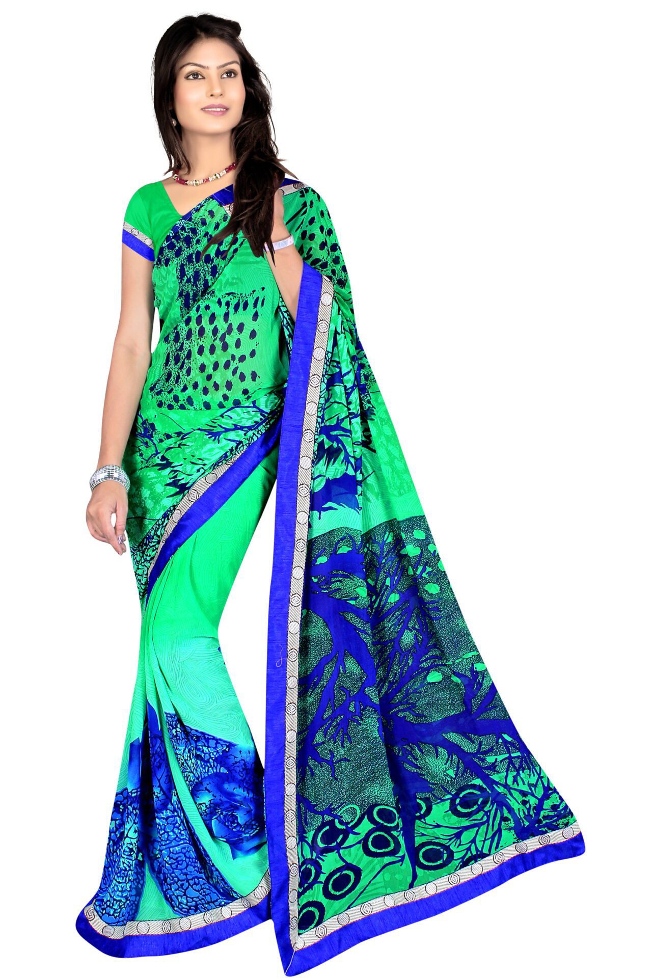 Alka Green & Blue Floral Printed Traditional Saree With Matching Blouse Piece - Fashion Greet Alka Green & Blue Floral Printed Traditional Saree With Matching Blouse Piece - Fashion Greet