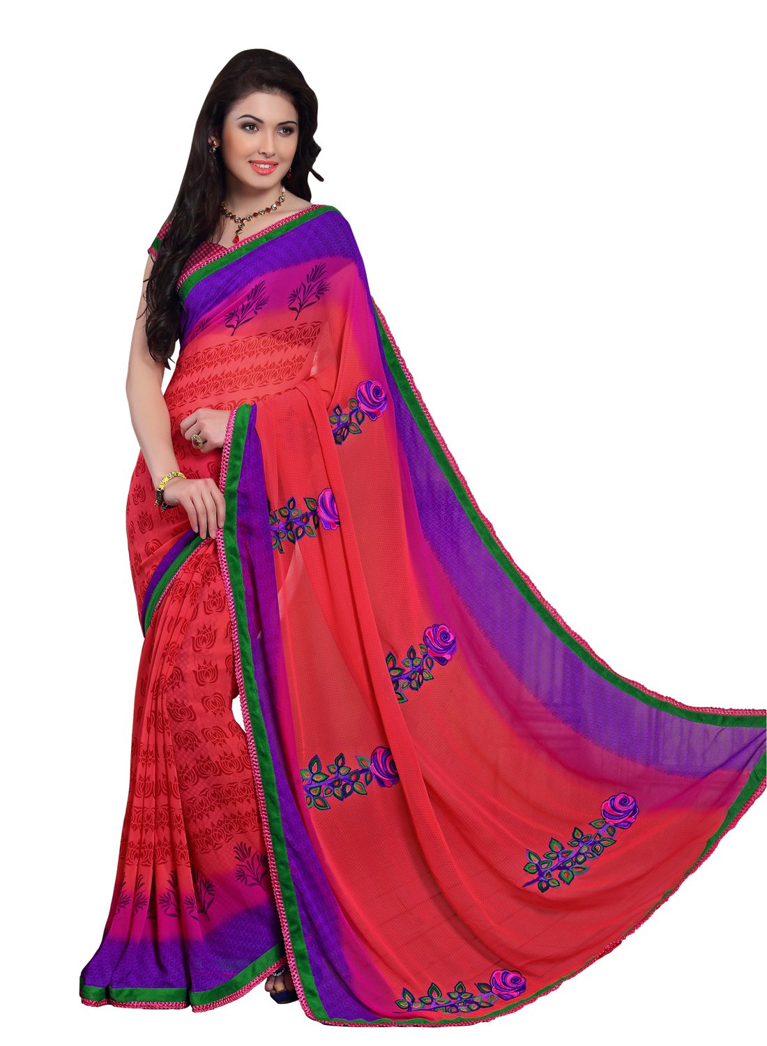 Alpana Orange Georgette Traditional Saree With Matching Blouse Piece - Fashion Greet