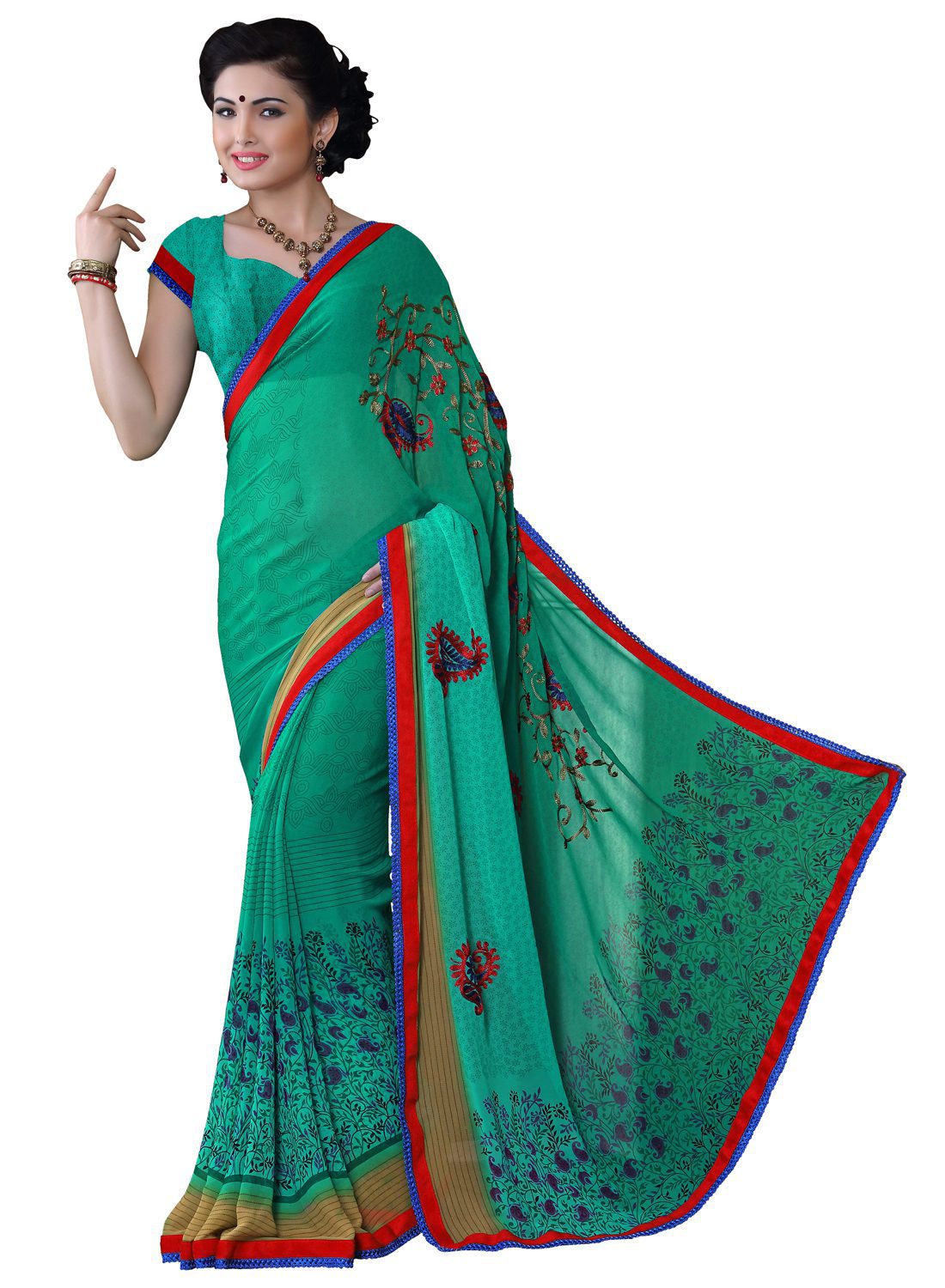 Alpana Red Georgette Traditional Saree With Matching Blouse Piece - Fashion Greet Alpana Red Georgette Traditional Saree With Matching Blouse Piece - Fashion Greet