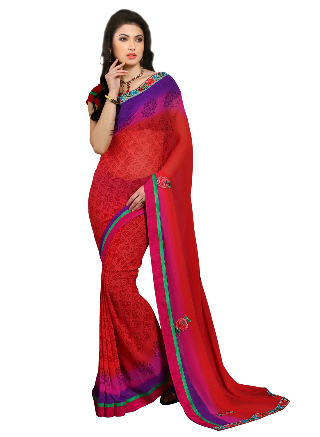 Alpana Red Georgette Traditional Saree With Matching Blouse Piece - Fashion Greet Alpana Red Georgette Traditional Saree With Matching Blouse Piece - Fashion Greet
