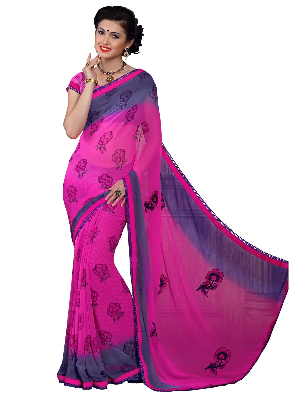 Alpana Purple Georgette Traditional Saree With Matching Blouse Piece - Fashion Greet Alpana Purple Georgette Traditional Saree With Matching Blouse Piece - Fashion Greet