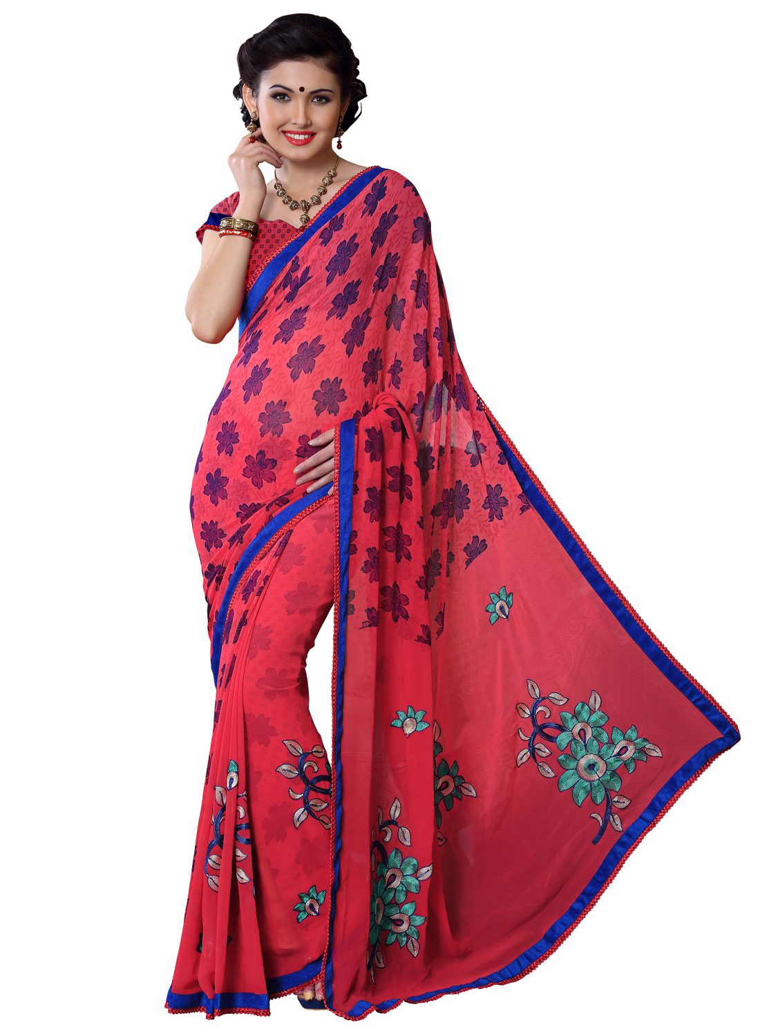 Alpana Peach Georgette Traditional Saree With Matching Blouse Piece - Fashion Greet Alpana Peach Georgette Traditional Saree With Matching Blouse Piece - Fashion Greet