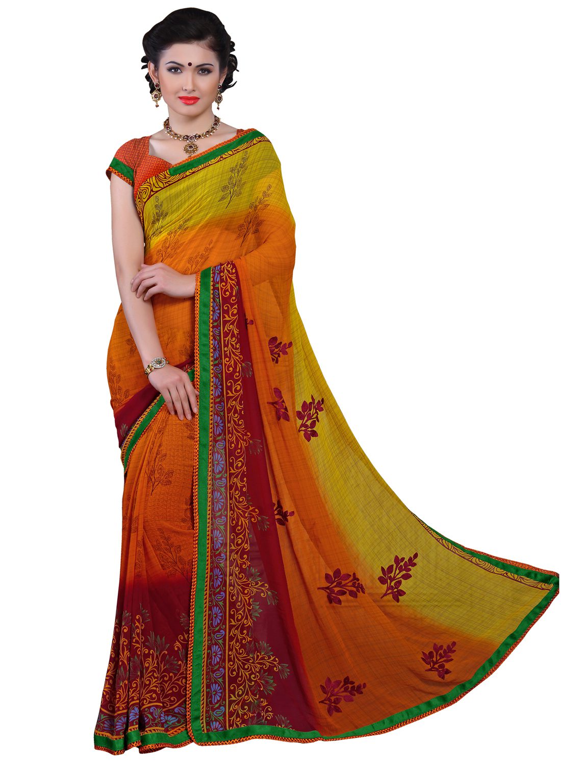 Alpana Multicolor Georgette Traditional Saree With Matching Blouse Piece - Fashion Greet Alpana Multicolor Georgette Traditional Saree With Matching Blouse Piece - Fashion Greet