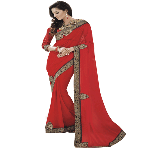 Red Colour Georgette Traditional Designer Occation Wear Saree With Matching Blouse Piece - Fashion Greet Red Colour Georgette Traditional Designer Occation Wear Saree With Matching Blouse Piece - Fashion Greet