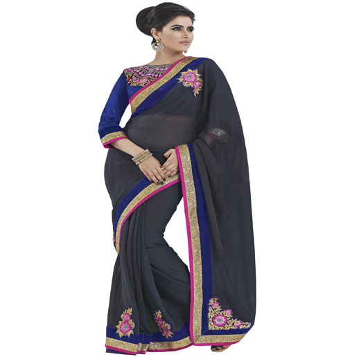 Black Colour Georgette Traditional Designer Occation Wear Saree With Matching Blouse Piece - Fashion Greet Black Colour Georgette Traditional Designer Occation Wear Saree With Matching Blouse Piece - Fashion Greet