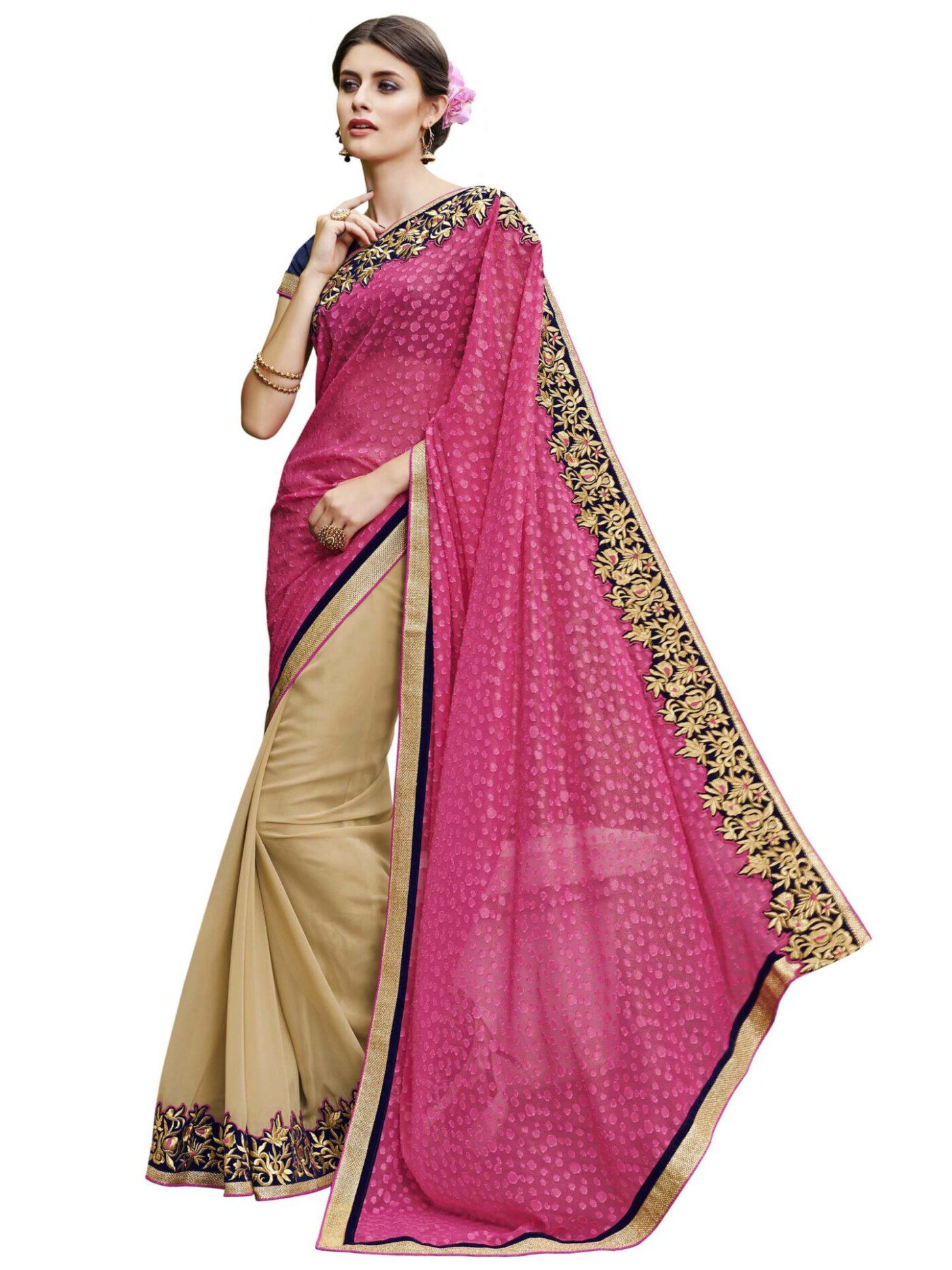 Pink & Beige Traditional Designer Saree With Matching Blouse Piece - Fashion Greet Pink & Beige Traditional Designer Saree With Matching Blouse Piece - Fashion Greet
