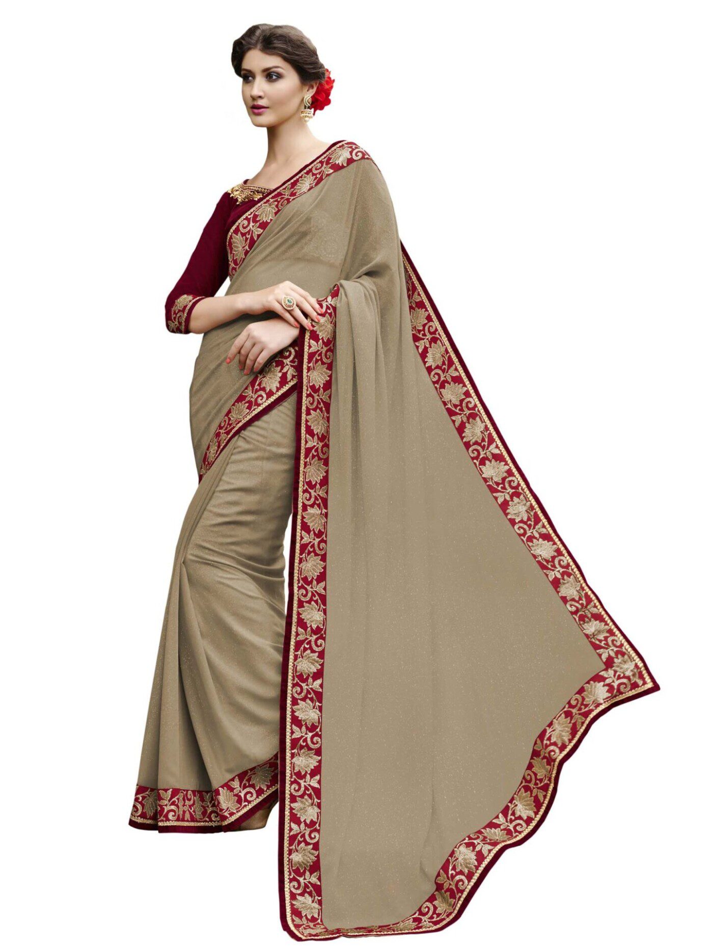 Chikoo Traditional Designer Saree With Matching Blouse Piece - Fashion Greet Chikoo Traditional Designer Saree With Matching Blouse Piece - Fashion Greet