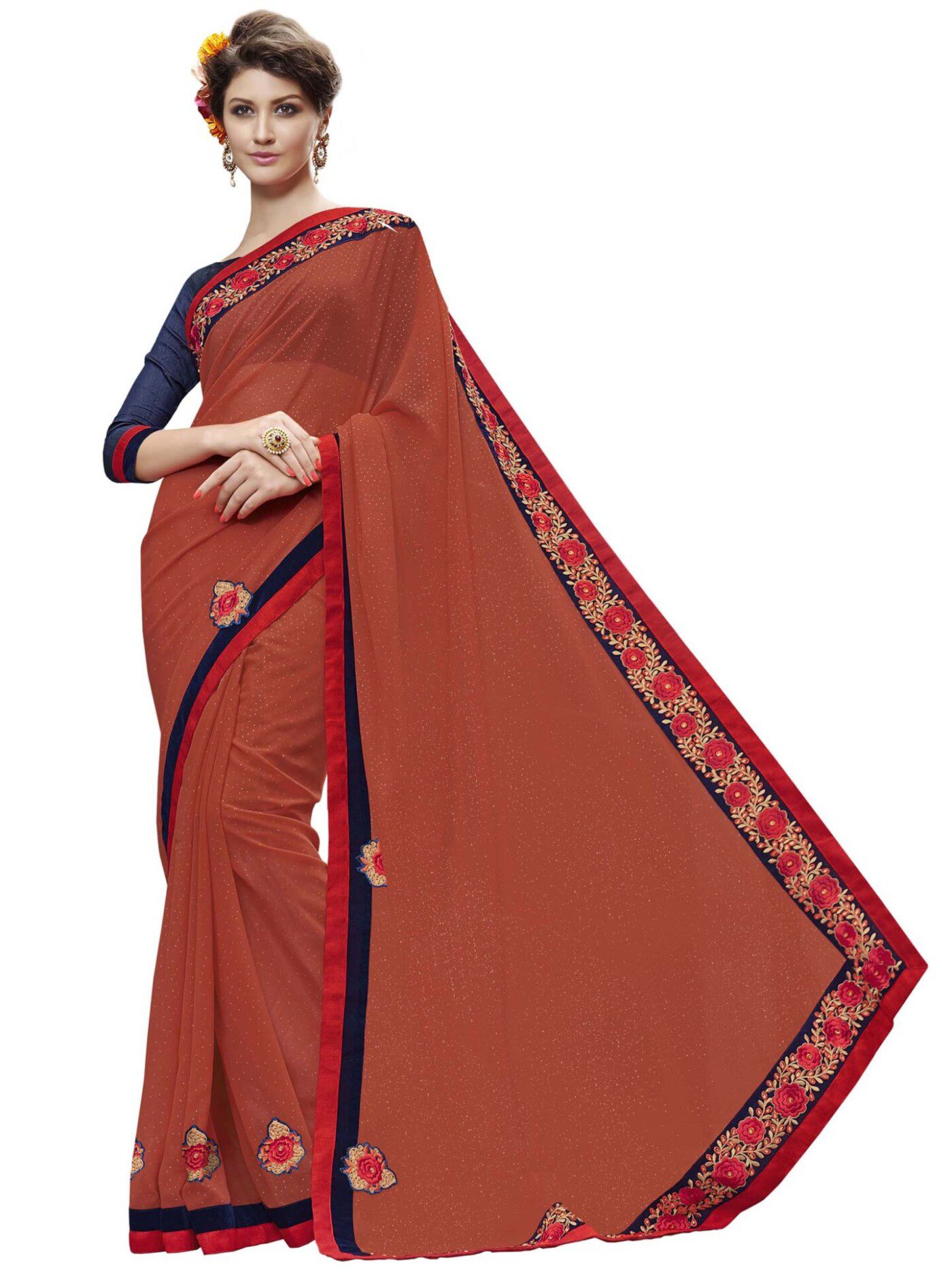 Orange Colour Georgette Traditional Designer Saree With Matching Blouse Piece - Fashion Greet Orange Colour Georgette Traditional Designer Saree With Matching Blouse Piece - Fashion Greet