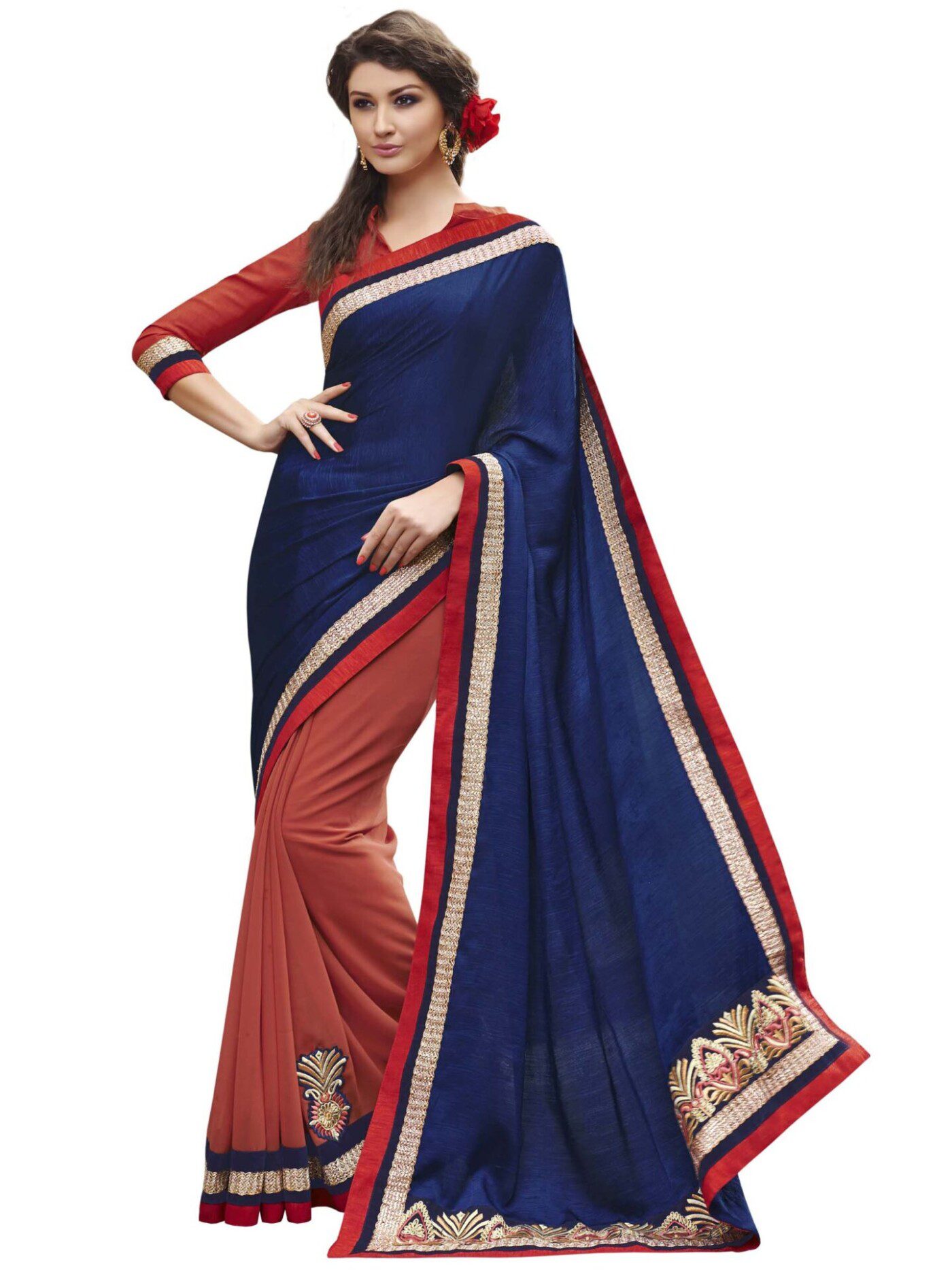 Navy Blue Traditional Designer Saree With Matching Blouse Piece - Fashion Greet Navy Blue Traditional Designer Saree With Matching Blouse Piece - Fashion Greet