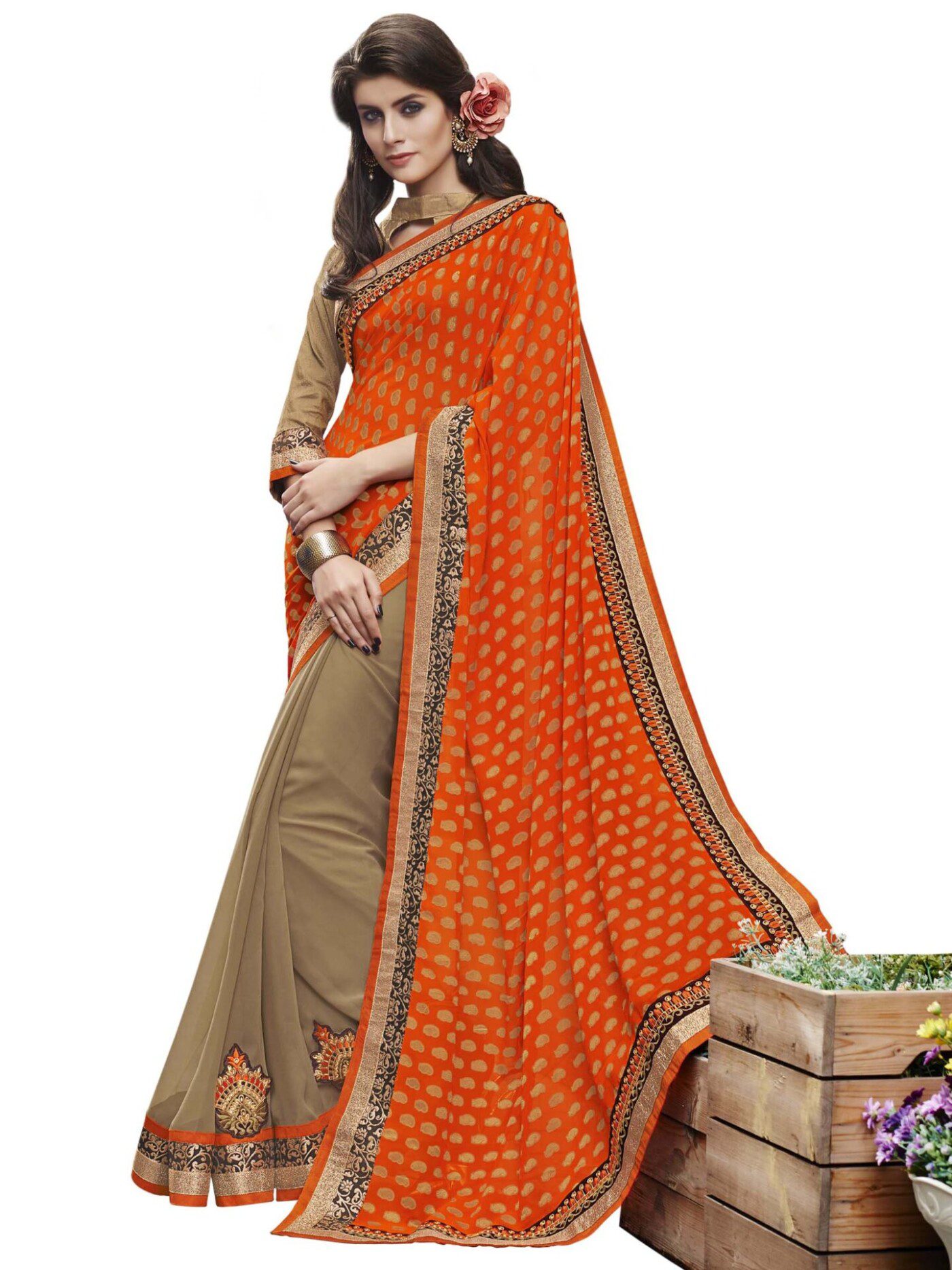 Orange & Beige Traditional Designer Saree With Matching Blouse Piece - Fashion Greet Orange & Beige Traditional Designer Saree With Matching Blouse Piece - Fashion Greet