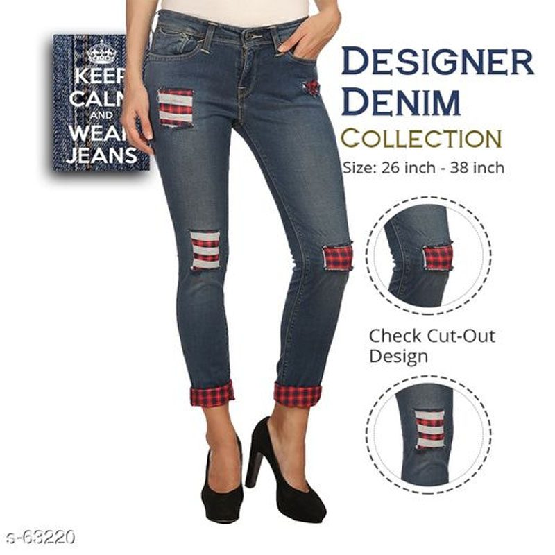 Seasons Denim Check Cut-Out Designer Jeans - Fashion Greet Seasons Denim Check Cut-Out Designer Jeans - Fashion Greet