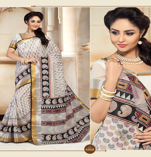 Kajri Cream Printed Cotton Saree - Fashion Greet Kajri Cream Printed Cotton Saree - Fashion Greet