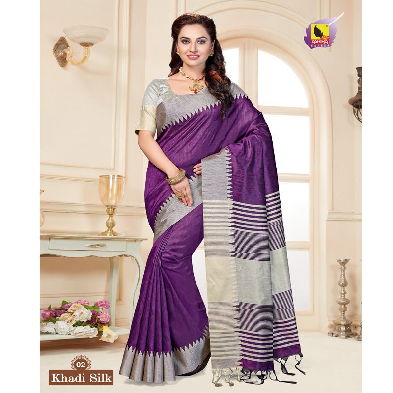Khadi Chanderi Silk Saree With Blouse Piece - Fashion Greet Khadi Chanderi Silk Saree With Blouse Piece - Fashion Greet