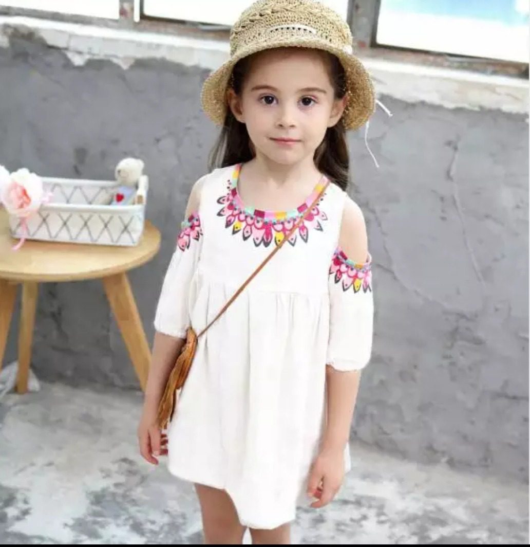 White Floral Neck Cotton Frock - Fashion Greet White Floral Neck Cotton Frock - Fashion Greet