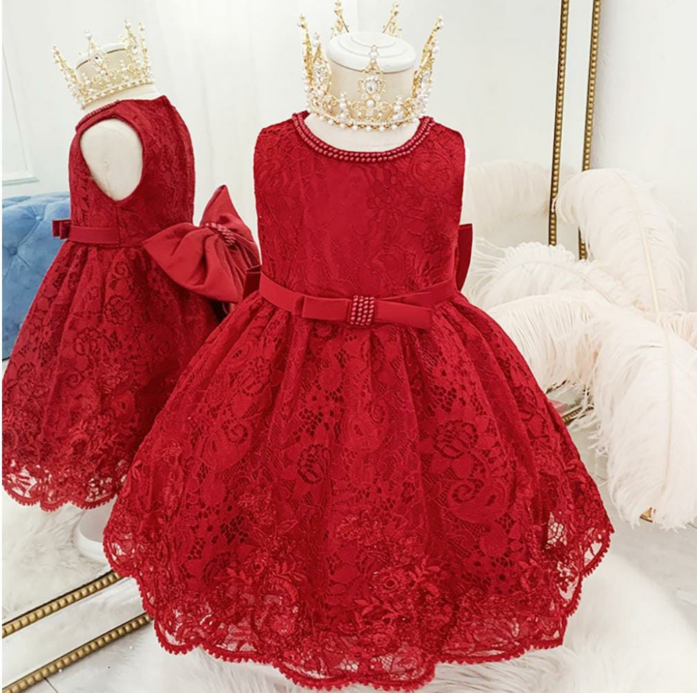 Red Sleeveless Applique Bow Floral Net Party Dress - Fashion Greet Red Sleeveless Applique Bow Floral Net Party Dress - Fashion Greet