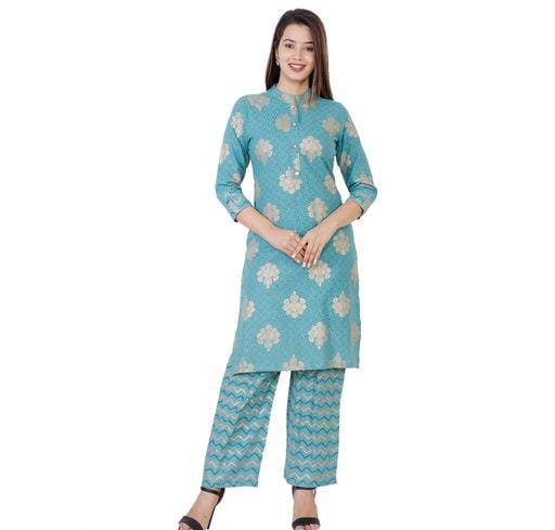 Stylish Blue Printed Women Kurta Sets - Fashion Greet Stylish Blue Printed Women Kurta Sets - Fashion Greet