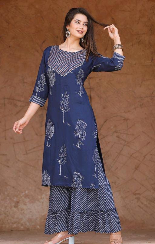 Adrika Petite Blue Printed Women Kurta Sets - Fashion Greet Adrika Petite Blue Printed Women Kurta Sets - Fashion Greet