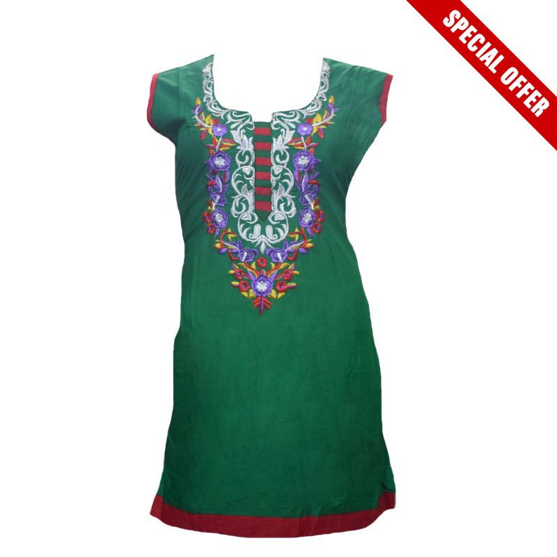 50 % Off Green Floral Embroidered Kurti - Fashion Greet 50 % Off Green Floral Embroidered Kurti - Fashion Greet