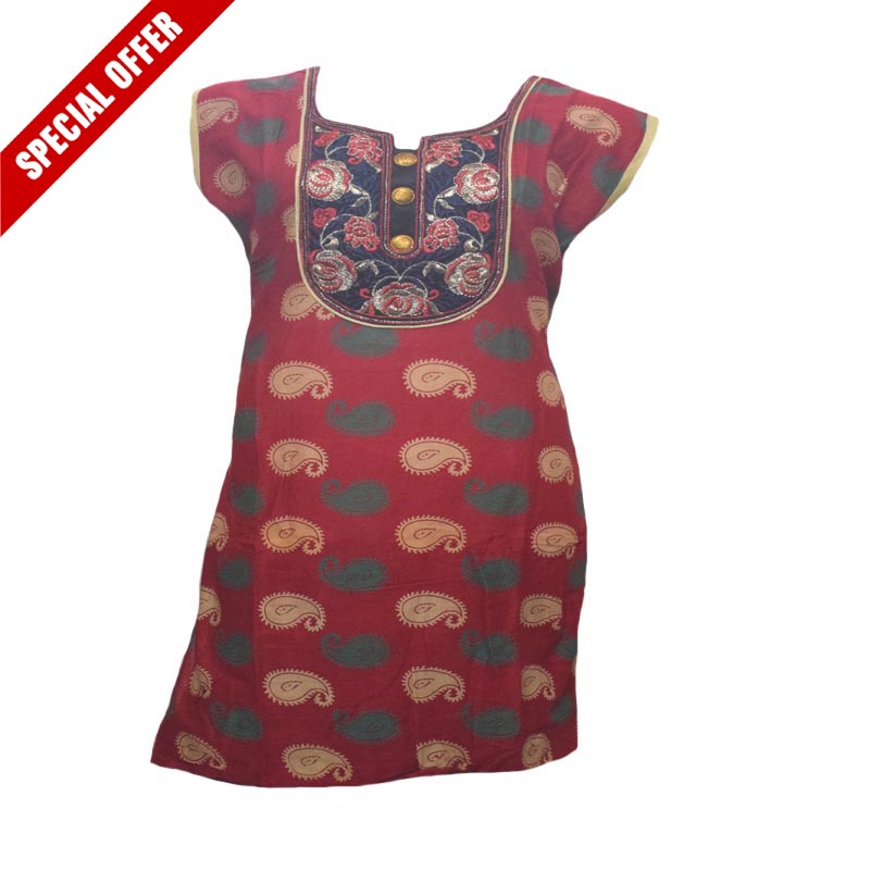 70% Off Maroon Floral Neck Embroidered Kurti - Fashion Greet 70% Off Maroon Floral Neck Embroidered Kurti - Fashion Greet