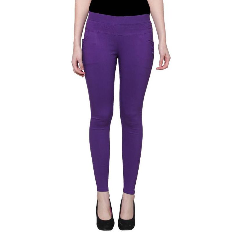 Purple Side Pocket Buttoned Jeggings - Fashion Greet Purple Side Pocket Buttoned Jeggings - Fashion Greet