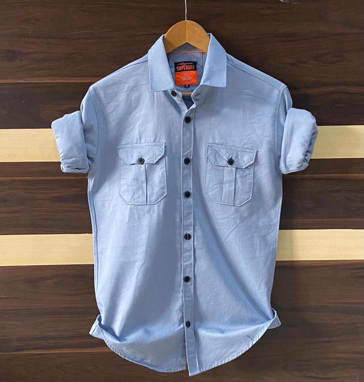 Seasons Blue Cotton Cargo Shirts - Fashion Greet