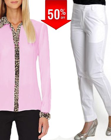 Stylish White Trouser With Animal Print Collar panel & Cuff Chiffon Pink Shirt - Fashion Greet Stylish White Trouser With Animal Print Collar panel & Cuff Chiffon Pink Shirt - Fashion Greet