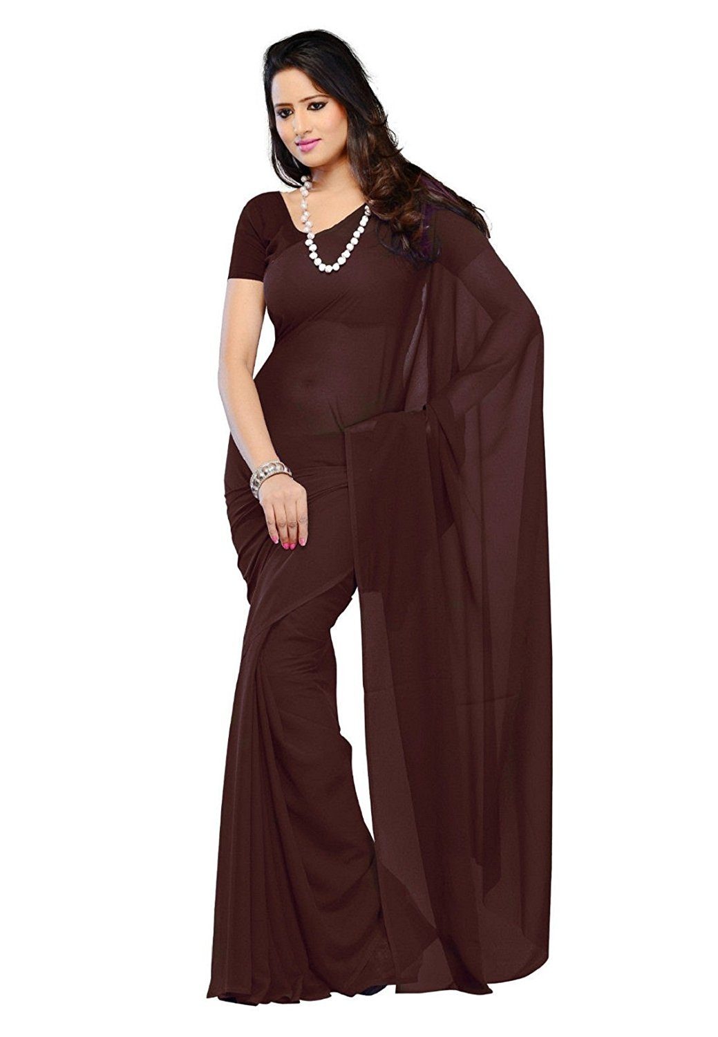 Thadesar Women’s Coffee Georgette Saree With Unstitched Blouse Piece - Fashion Greet Thadesar Women’s Coffee Georgette Saree With Unstitched Blouse Piece - Fashion Greet