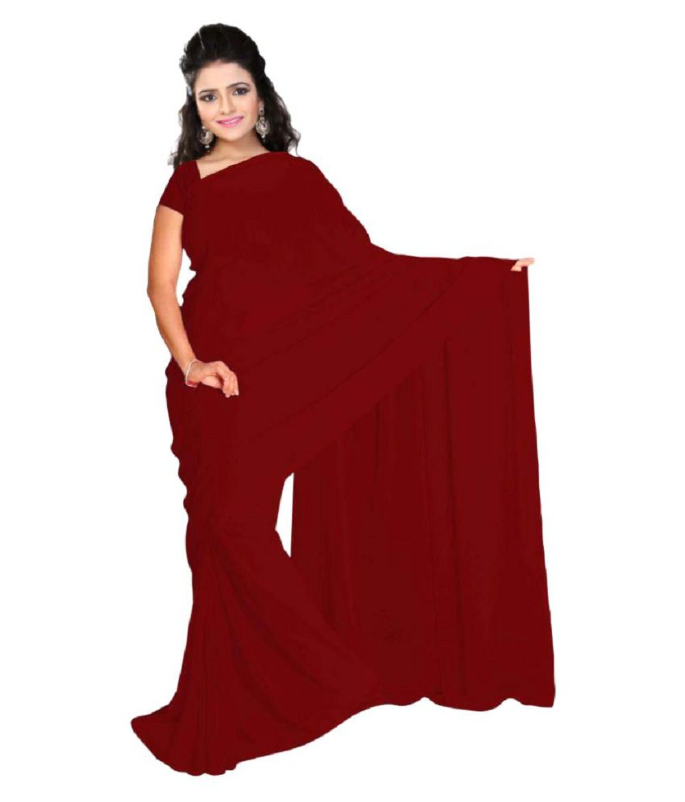 Thadesar Maroon Women’s Georgette Saree With Unstitched Blouse Piece - Fashion Greet Thadesar Maroon Women’s Georgette Saree With Unstitched Blouse Piece - Fashion Greet