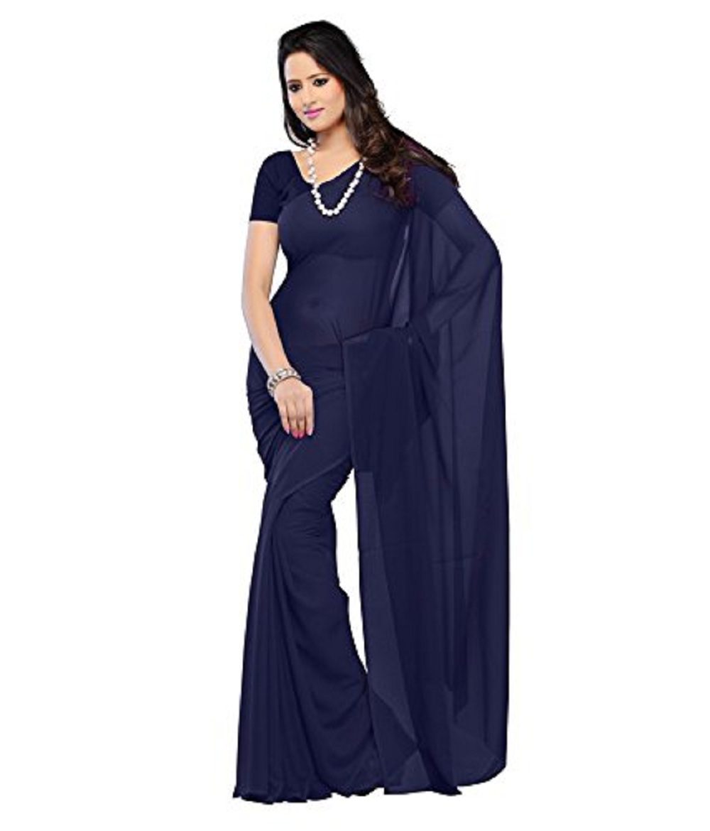 Thadesar Navy Blue Women’s Georgette Saree With Unstitched Blouse Piece - Fashion Greet Thadesar Navy Blue Women’s Georgette Saree With Unstitched Blouse Piece - Fashion Greet