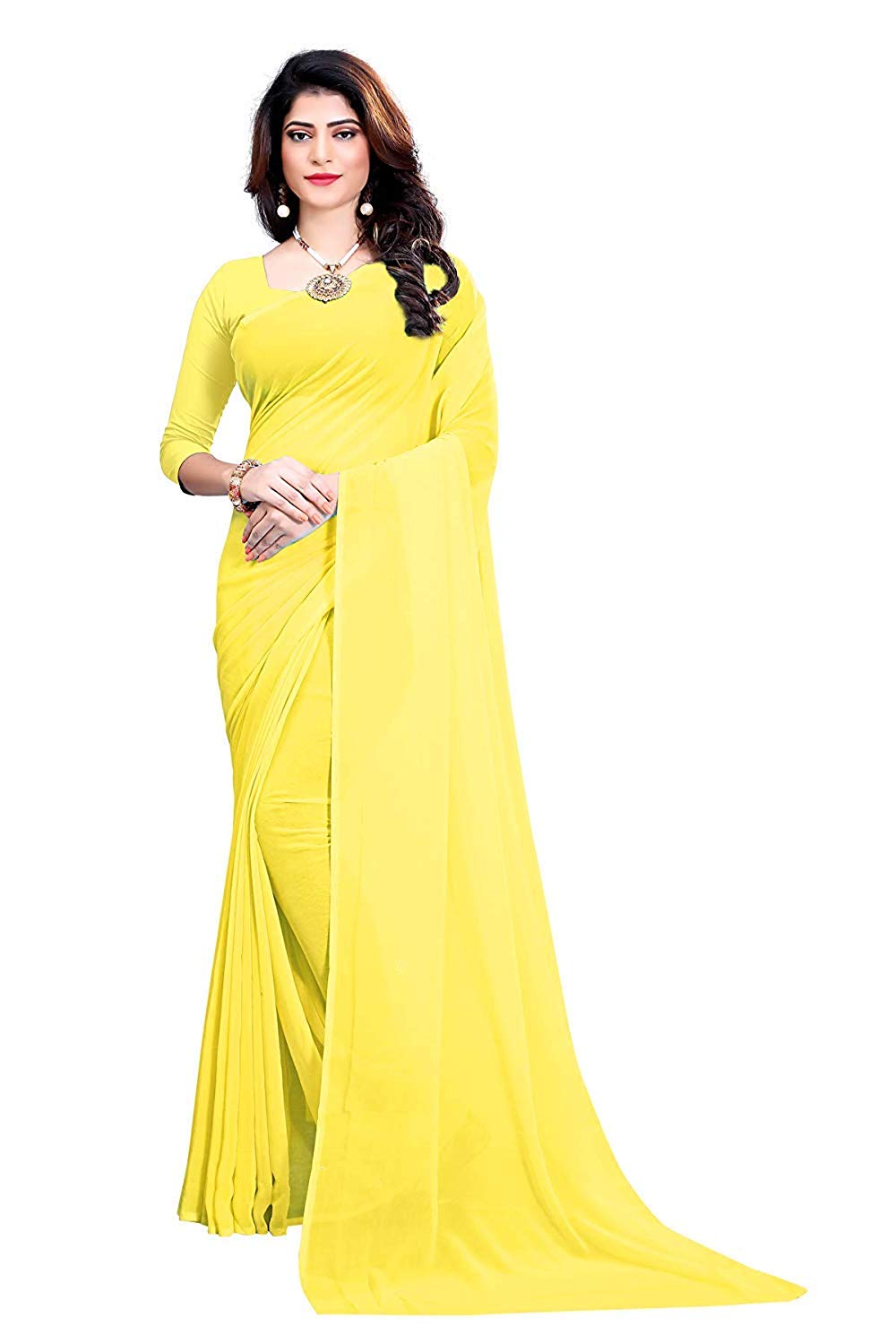 Thadesar Yellow Women’s Georgette Saree With Unstitched Blouse Piece - Fashion Greet Thadesar Yellow Women’s Georgette Saree With Unstitched Blouse Piece - Fashion Greet