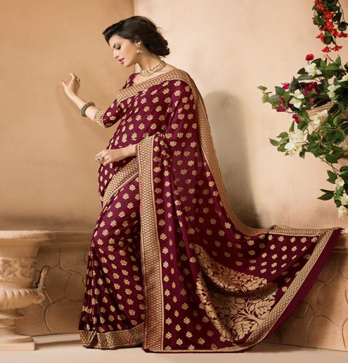 Sakshi Dark Maroon Color Crepe Silk Saree - Fashion Greet Sakshi Dark Maroon Color Crepe Silk Saree - Fashion Greet