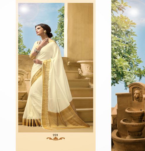 Sakshi Cream Color Crepe Silk Saree - Fashion Greet Sakshi Cream Color Crepe Silk Saree - Fashion Greet