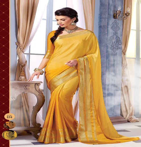 Sindoor Yellow Color Crepe Silk Saree - Fashion Greet Sindoor Yellow Color Crepe Silk Saree - Fashion Greet