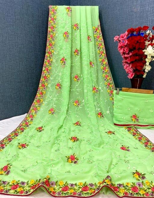 Aishani Green Refined Embroidered Sarees - Fashion Greet Aishani Green Refined Embroidered Sarees - Fashion Greet