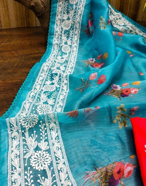Aakarsha Pretty Blue Floral Women Sarees - Fashion Greet Aakarsha Pretty Blue Floral Women Sarees - Fashion Greet
