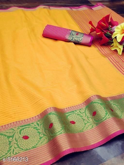 Charvi Pretty Yellow Cotton Silk Sarees - Fashion Greet Charvi Pretty Yellow Cotton Silk Sarees - Fashion Greet