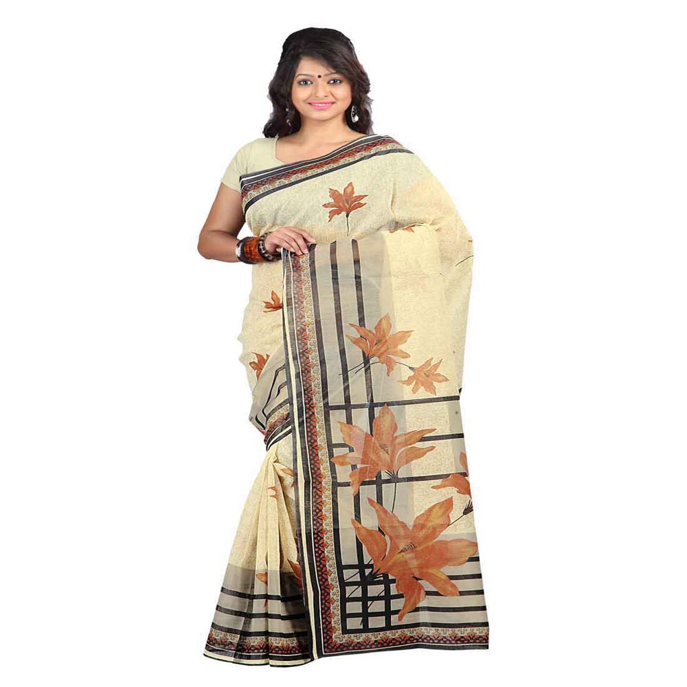 Seasons Printed Beige & Brown Cotton Saree - Fashion Greet Seasons Printed Beige & Brown Cotton Saree - Fashion Greet
