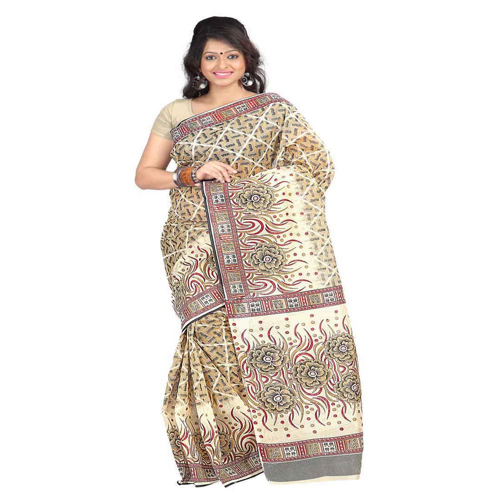 Seasons Printed Beige & Maroon Cotton Saree - Fashion Greet Seasons Printed Beige & Maroon Cotton Saree - Fashion Greet