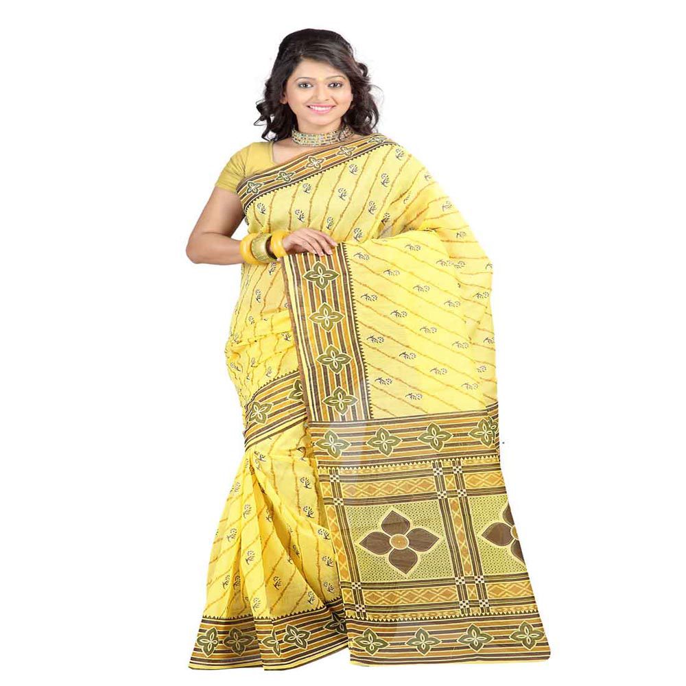 Seasons Printed Yellow & Brown Cotton Saree - Fashion Greet Seasons Printed Yellow & Brown Cotton Saree - Fashion Greet