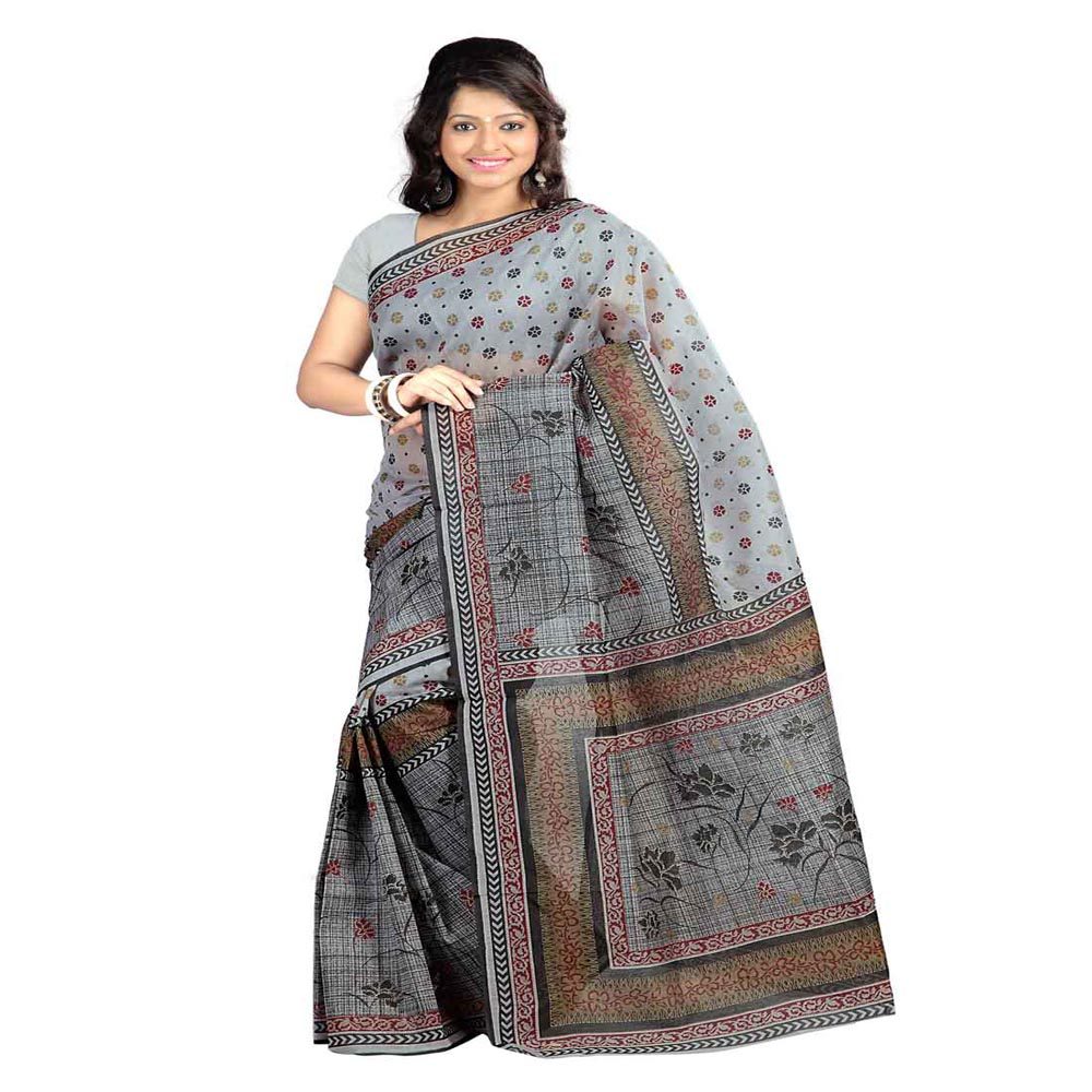 Seasons Printed Grey & Beige Cotton Saree - Fashion Greet Seasons Printed Grey & Beige Cotton Saree - Fashion Greet