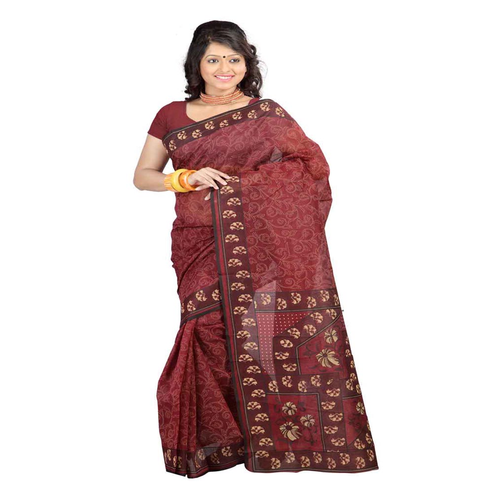 Seasons Printed Maroon & Beige Cotton Saree - Fashion Greet Seasons Printed Maroon & Beige Cotton Saree - Fashion Greet