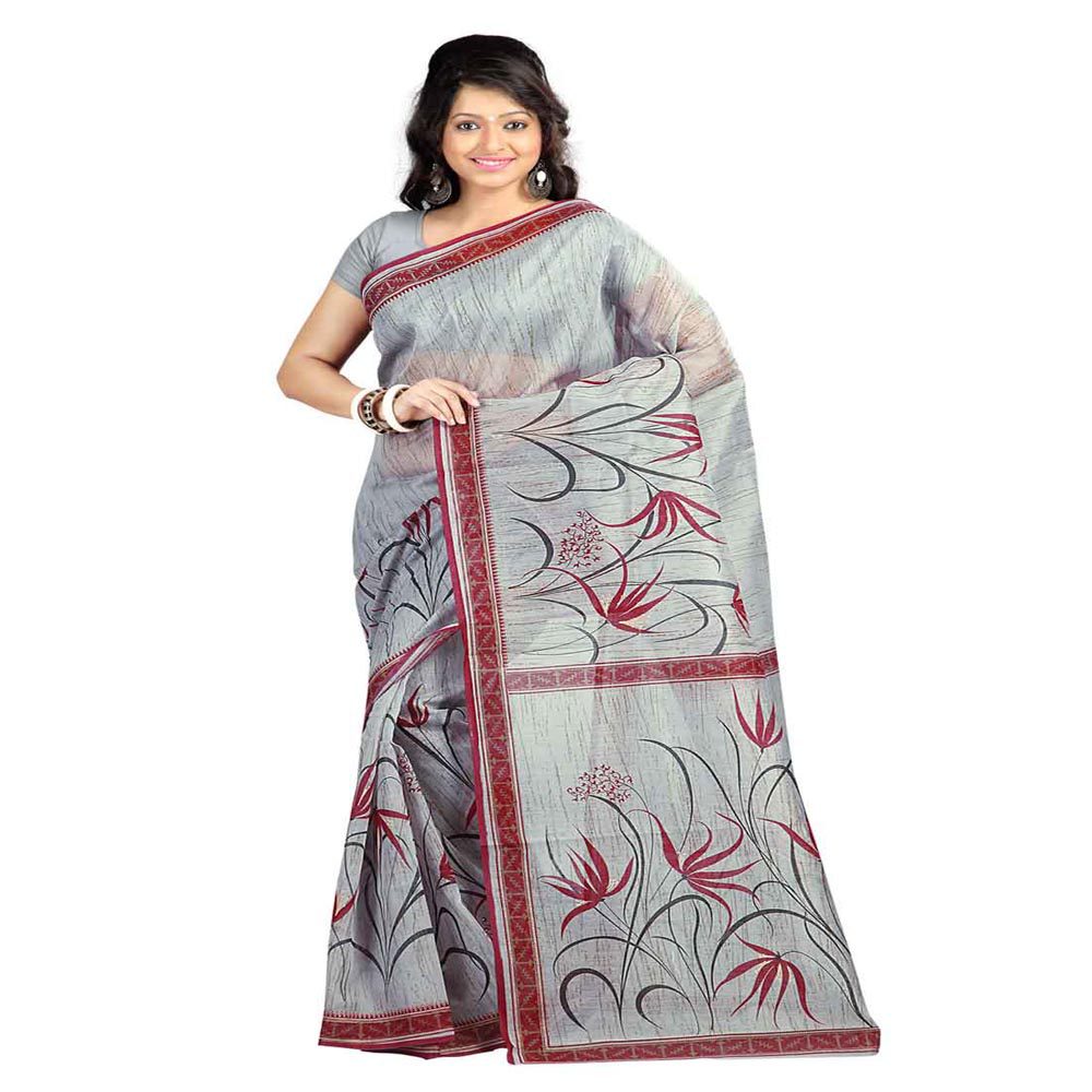 Seasons Printed Grey & Maroon Cotton Saree - Fashion Greet Seasons Printed Grey & Maroon Cotton Saree - Fashion Greet
