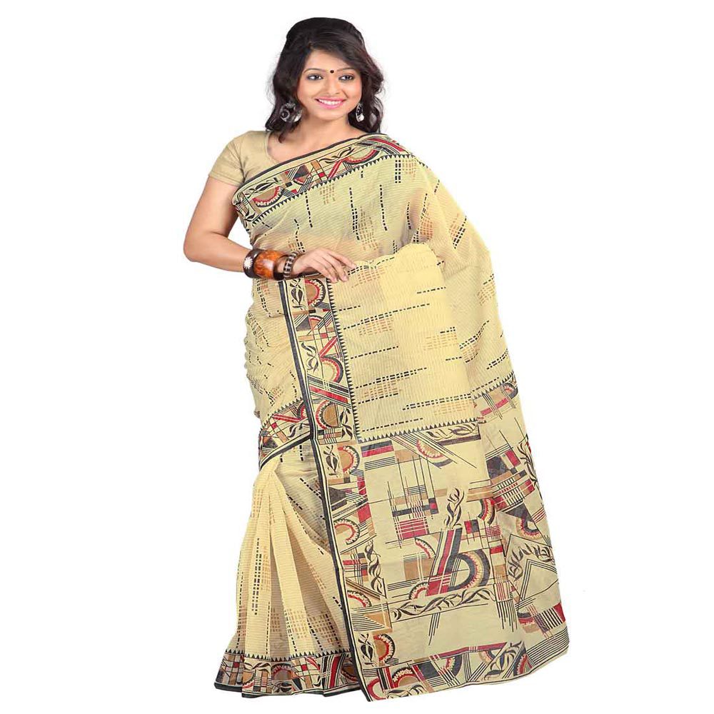 Seasons Printed Beige & Black Cotton Saree - Fashion Greet Seasons Printed Beige & Black Cotton Saree - Fashion Greet