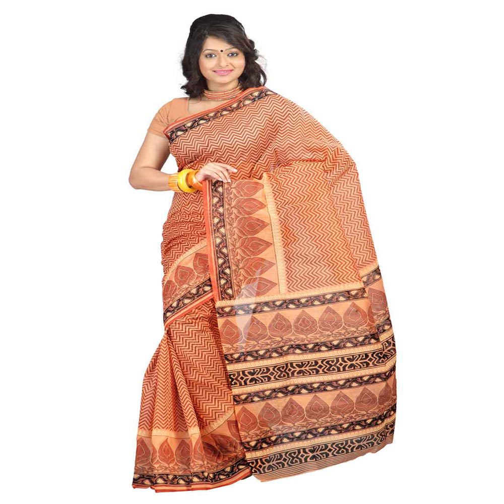 Seasons Printed Orange & Black Cotton Saree - Fashion Greet Seasons Printed Orange & Black Cotton Saree - Fashion Greet