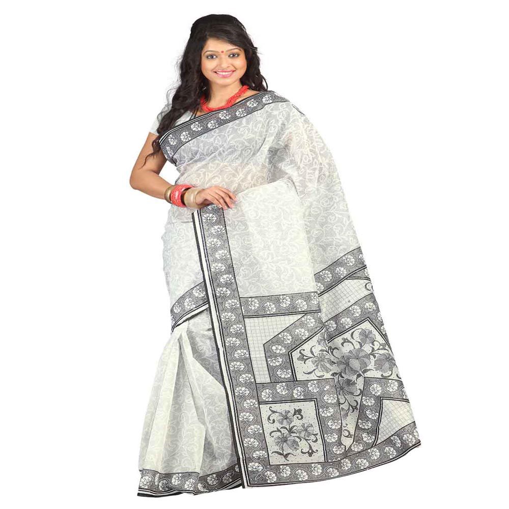 Seasons Printed White & Grey Cotton Saree - Fashion Greet Seasons Printed White & Grey Cotton Saree - Fashion Greet