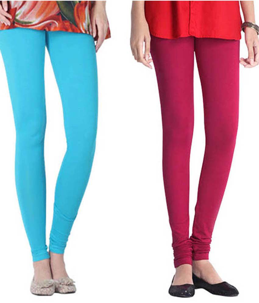 Pack of 2 Leggings in Sky Blue & Maroon - Fashion Greet Pack of 2 Leggings in Sky Blue & Maroon - Fashion Greet